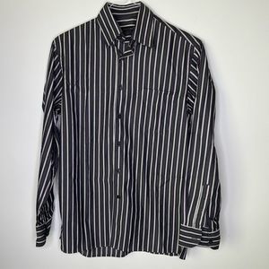 Canali Gray-White-Purple Striped Long Sleeve Shirt in Size Small
